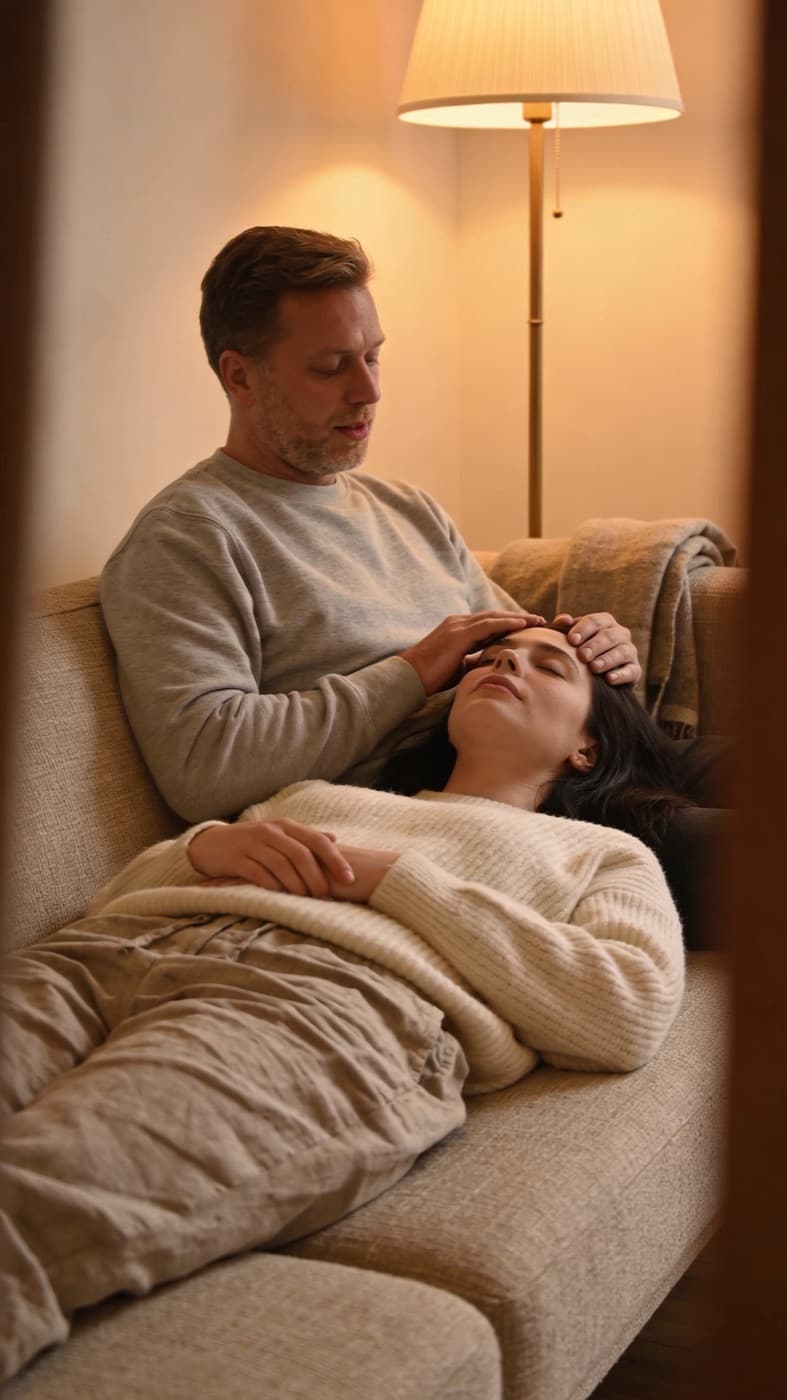 Advertentiebeeld: hoofdmassage op de bank
